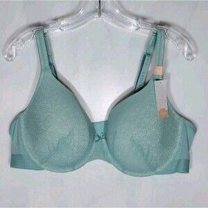 Cacique Lane Bryant 44D Cotton T-Shirt Bra Full Coverage Green Lace Plus Size